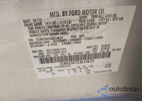 2012 Lincoln Mkt Ecoboost из США, поврежденный, VIN 2LMHJ5AT5CBL54623